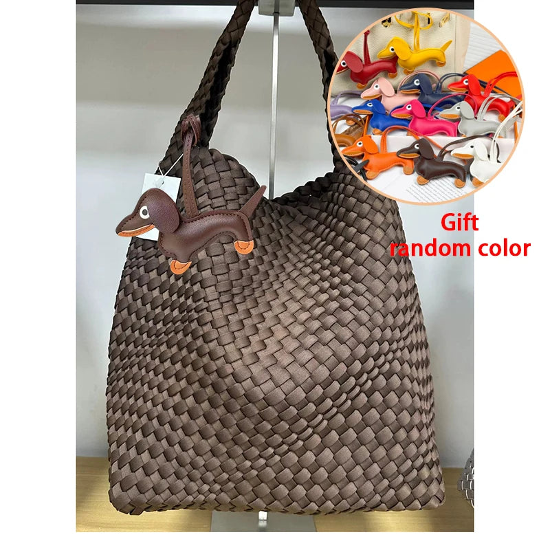 High Quality Handmade Woven Bags Ladies Neoprene Top-handle Shoulder Bag Travel Shopper Hobo Tote Bag with Purses for Women