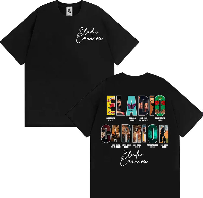 Rapper Eladio Carrion Album Cover 2025 Tour T Shirt Men Women Vintage 90s Hip Hop Street T-shirts Casual Loose Oversized T-shirt