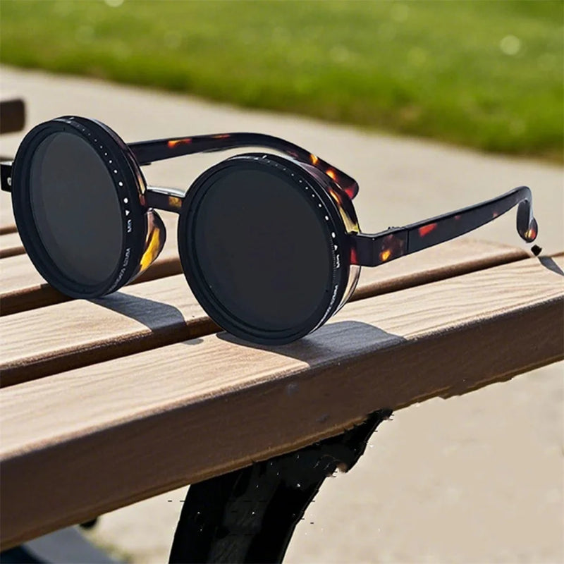 Feito à mão nd9 retro punk polarizado masculino redondo ajustável óculos de sol feminino uv anti uv pesca óculos de sol filtro nd