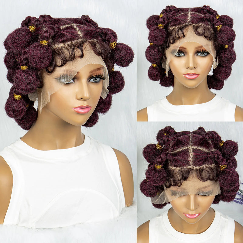 Bantu Synthetic Braided Wigs Full Lace Wig Knotless Box Braids Wigs Afrian Braiding Hair Wigs  For Black Women