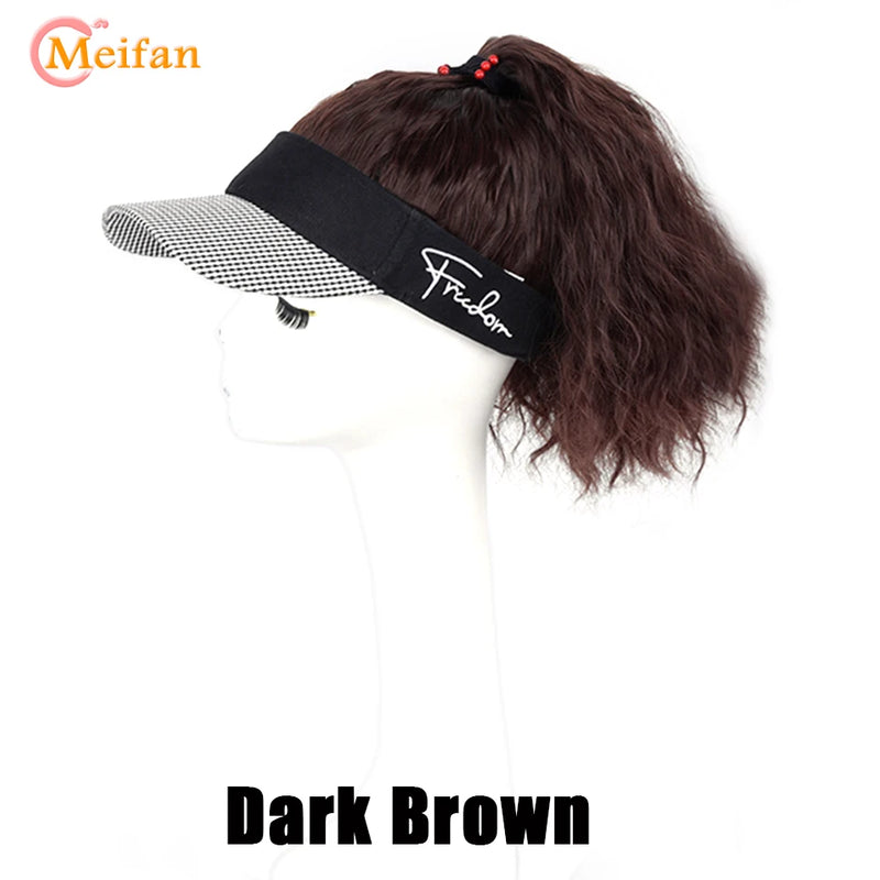 MEIFAN Synthetic Natural Fake Hair Ponytail Extension Wig wiht Hat Travel Beach Shade Baseball Cap All-in-one Easy Wear Hat Wig