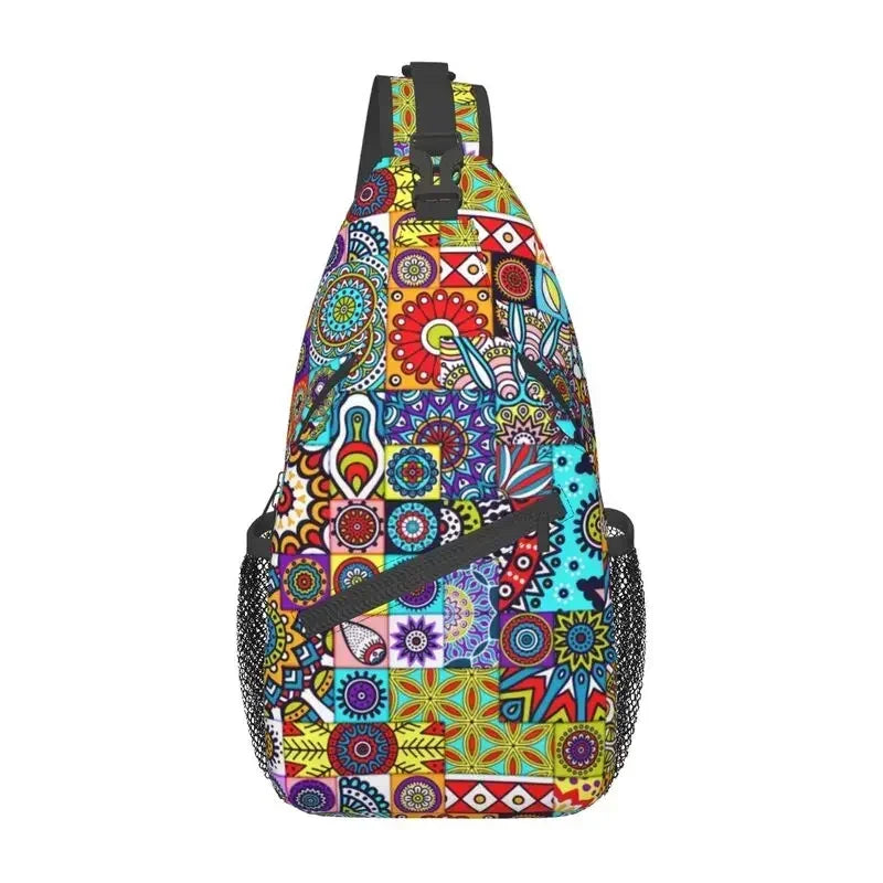 Maroon African Ankara Crossbody Sling Backpack Africa Civilization Styles Shoulder Chest Bag for Travel Hiking Daypack
