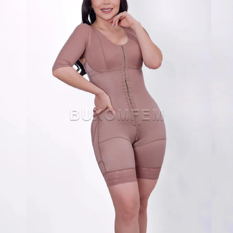Seamless Faja with Sleeves & Bra Elastic Tight Push Up Complete Body Shaper Adjustable Bodysuits with Hook Eyes Shapewear Girdle