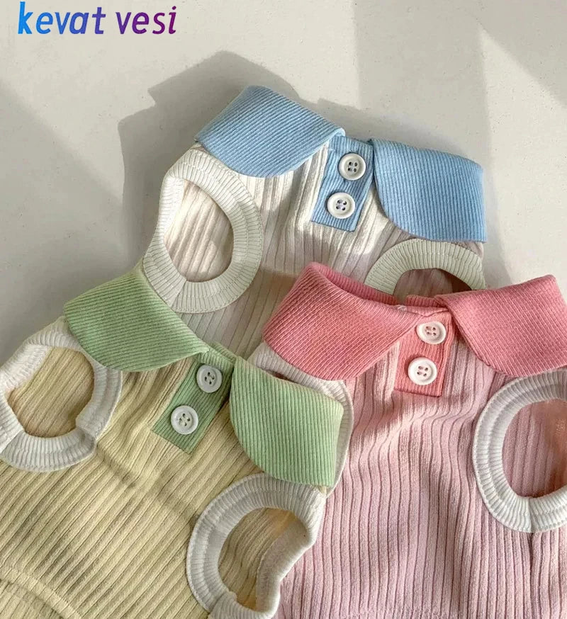 Summer Pet T-shirt Breathable Thin Lapel Dog Vest for Small Medium Dogs Cats Casual Pet Clothes Chihuahua Bichon Teddy Costume