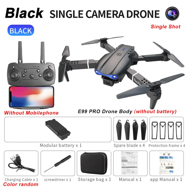 Dobrável RC Drone com Câmera HD Grande Angular, E99Pro, 4K, 1080P, Helicóptero FPV, Altura Hold, Toy Gift, Profissional, 2024