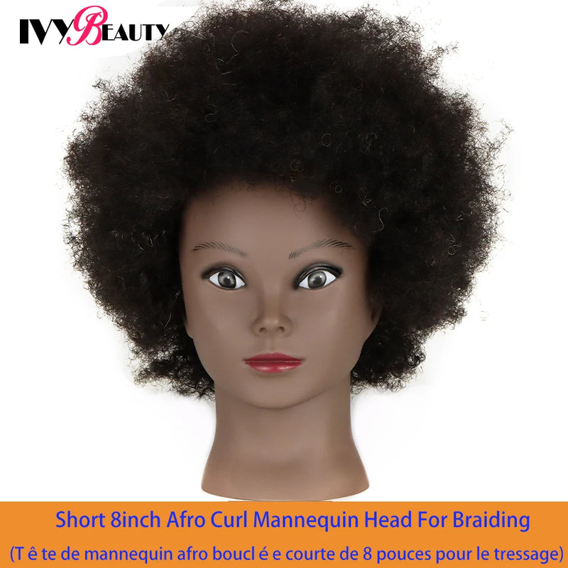 African American Mannequin Head With 100% Real Human Hair 16inch Hairdresser Training Manikin Head For Practice Styling Braiding
