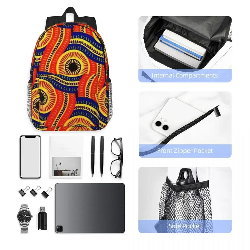 African Ankara Wax Print Backpack Student Boys Girls BookBag Children School Bag Computer Shoulder Bags for Men Women