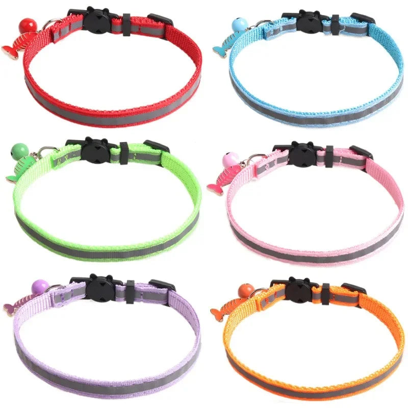 Pet Collar Colorful Reflective Cats Dog Collars with Bell Adjustable Pet Collar for Small Dogs Collars with Bells Pet Supplies