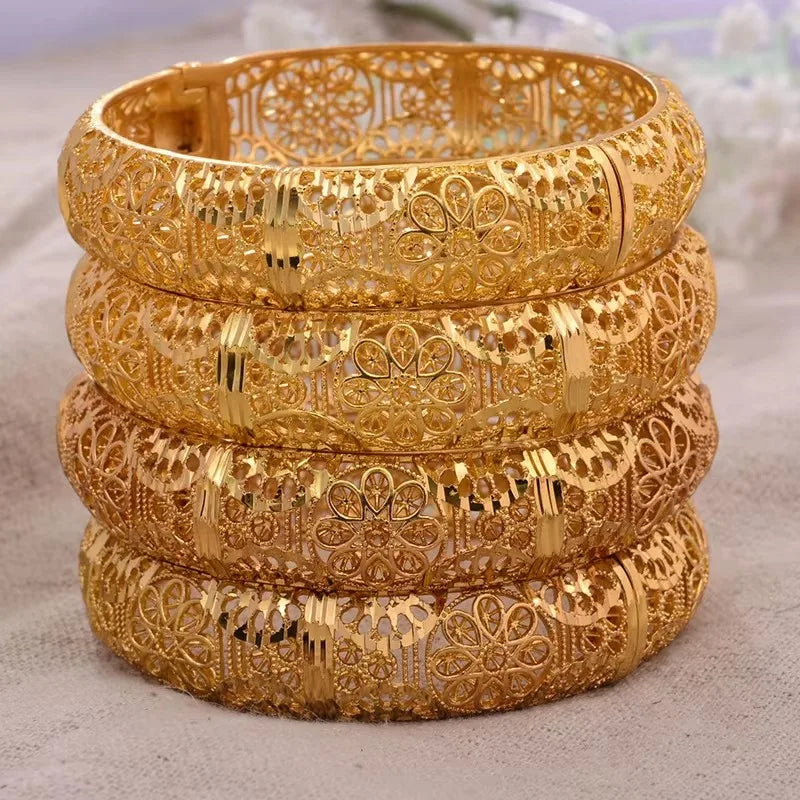 Ethiopian 4Pcs/lot Africa Gold Color Bangles for Women Dubai Bride Bracelet African Wedding Jewelry Middle East Items