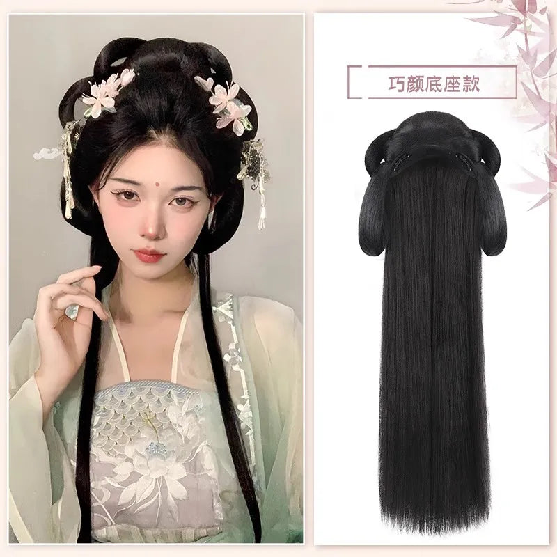 AOSI Synthetic Wei And Jin Style Warring States Robe Hanfu Wig Package Integrated Bun Back Pressed Back Hair Ancient Style