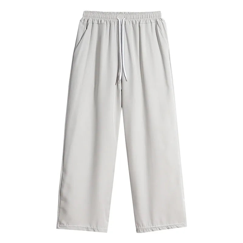 Ice Silk Men's Summer Thin Loose Casual Pants Straight Leg Trendy Wide Leg Floor-Length Sports Pants Comfortable Loose Fit