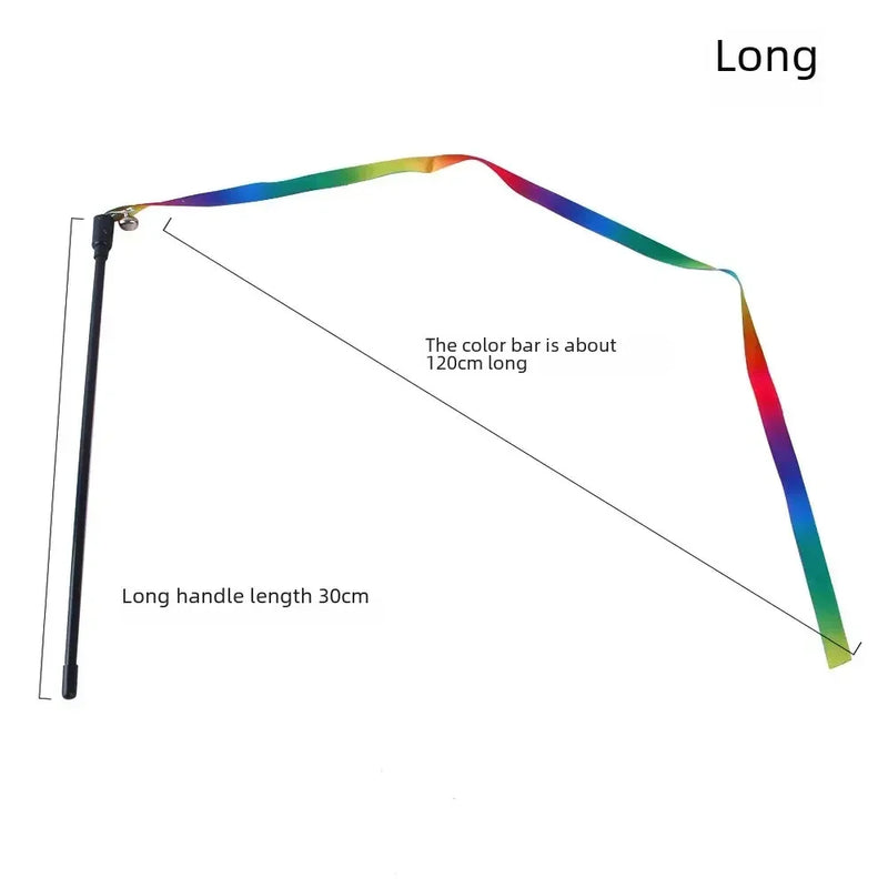 Toy Colorful Teaser Wand Double Sided Rainbow Ribbon Cat Stick Self Amusement Interactive Durable Safe Lightweight Eye Catching