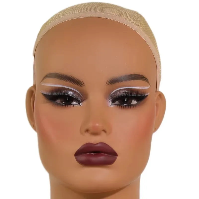 Square Face Wigs Display Head Realistic Mannequin Head With Shoulders Pvc Foam Filled Head With Eye-Shadow,Ear Holes,Eyelashes