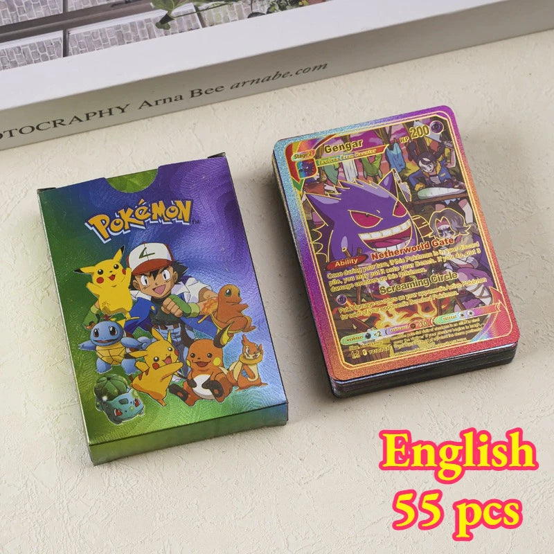 55PCS Pokemon Gold Foil Colorful Card Charizard Pikachu Arceus Silver Rainbow English VSTAR VMAX Card Gift