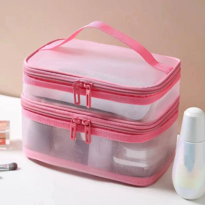 Women's Transparent Mesh Travel Cosmetic Bag Makeup and Toiletries Kit Storage Bag Make Up Organizer Bag