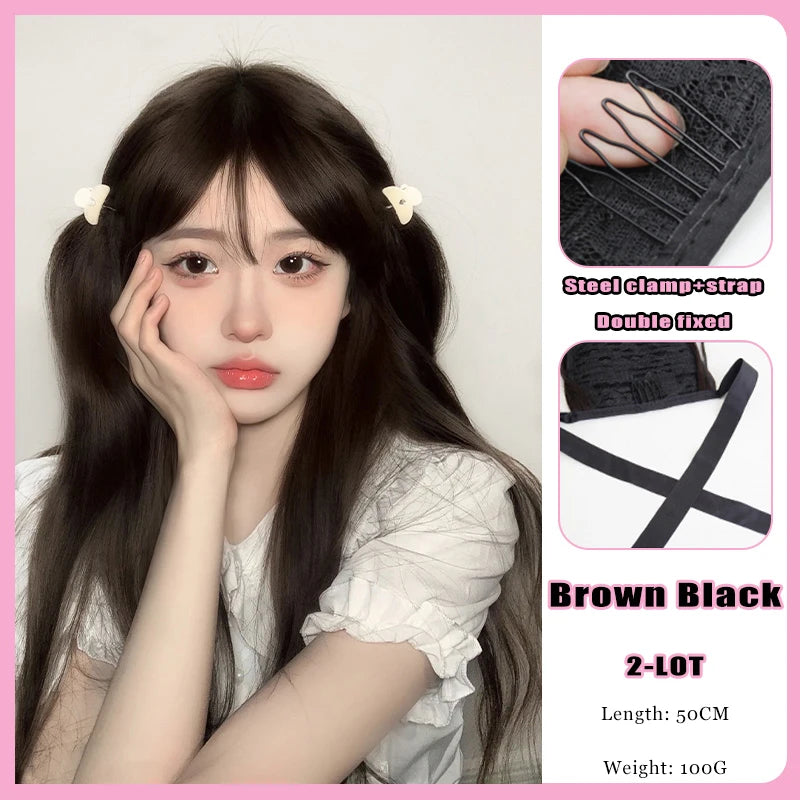FORLISEE Synthetic Grip Clip Ultra Light Double Ponytail Wig Piece Can Be Tied With A High Strap Style Low Ponytail Braid