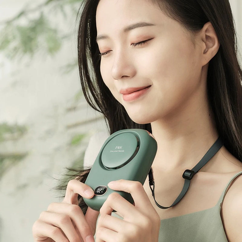 Ventilador portátil de pescoço suspenso, mini ventilador portátil, bateria, USB recarregável, refrigerador de ar de 3 velocidades para viagens ao ar livre, 2000mAh