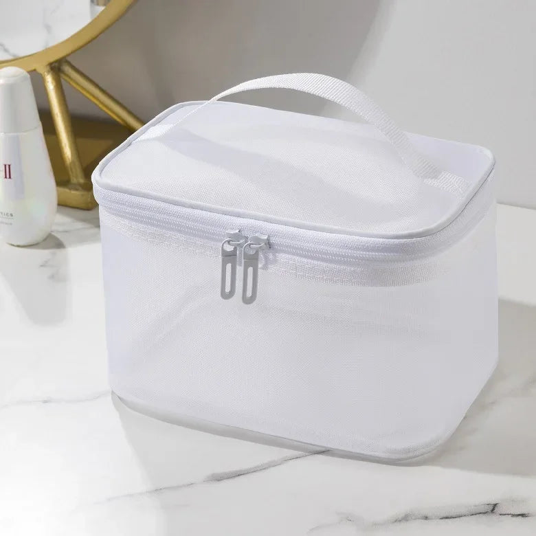 Women's Transparent Mesh Travel Cosmetic Bag Makeup and Toiletries Kit Storage Bag Make Up Organizer Bag