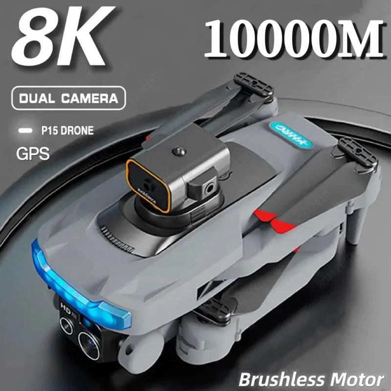 P15 Professional 8K GPS Dual Camera Drone, 5G Evitar Obstáculos, Posicionamento de Fluxo Óptico, RC atualizado, 10000m, Novo