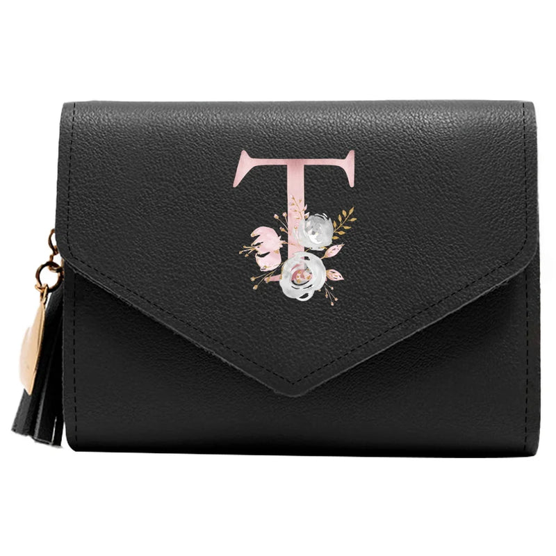 Purse Female Mini Wallet Cute Purse Pink Flower Pattern Slim Wallet RFID Blocking Credit Card Holder Coin Pocket ID Window