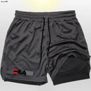 Shorts corrida secagem rápida para homens, esportes de ginástica, ao ar livre, treino, fitness, jogging, calças curtas, 2 em 1, verão