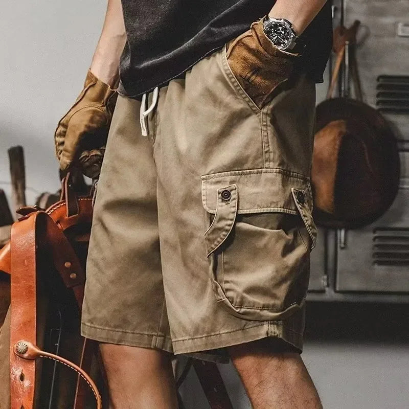 American Style Workwear Shorts Men's Summer New Multi-Pocket Solid Color Loose Trendy Sports Casual Five-Quarter Pants