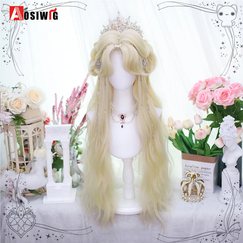 33Inch Synthetic Big wave long curly hair Milk Tea Green Lolita Wigs For Women Cosplay Wig With Bangs Halloween Daily Cosplay Us