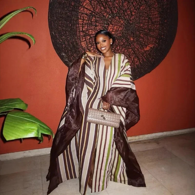 Dashiki African Dresses for Women Summer Fashion African V-neck Long Sleeve Plus Size Long Maxi Dress Kaftan Abaya Dress Outfits