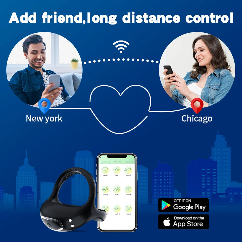 Anel peniano vibrador com controle por aplicativo, anel peniano para retardar a ejaculação, brinquedos sexuais, bloqueio penisring, adulto, masculino, suprimentos sexuais 18 +