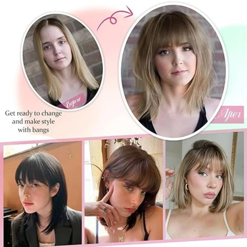 Topper de cabelo humano remy marrom escuro com franja de ar moda toppers de cabelo reto para mulheres uso diário clipe em extensões de cabelo