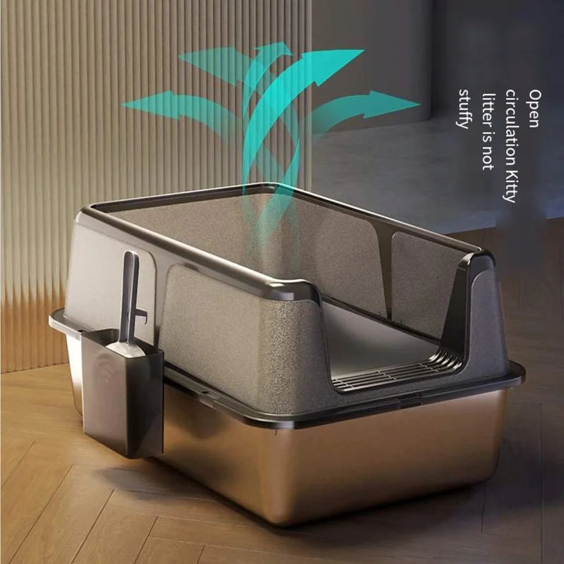 Black Extra Large High Fence Stainless Steel Cat Little Box Easy to Clean Suitable for large and small cats Arenero Para Gato