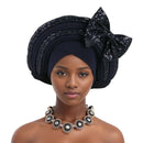 Lantejoulas Bowknot Headtie Africano, Nigeriano Auto Gele Envoltórios Cabeça das Mulheres, Já Feito Boné de Turbante, Casamento Geles Festa Capacete