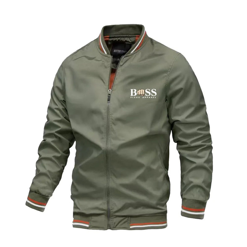 Spring and Autumn Men's School style striped jacket, outdoor jogging windproof coat, multi-pocket zipper basic men's style