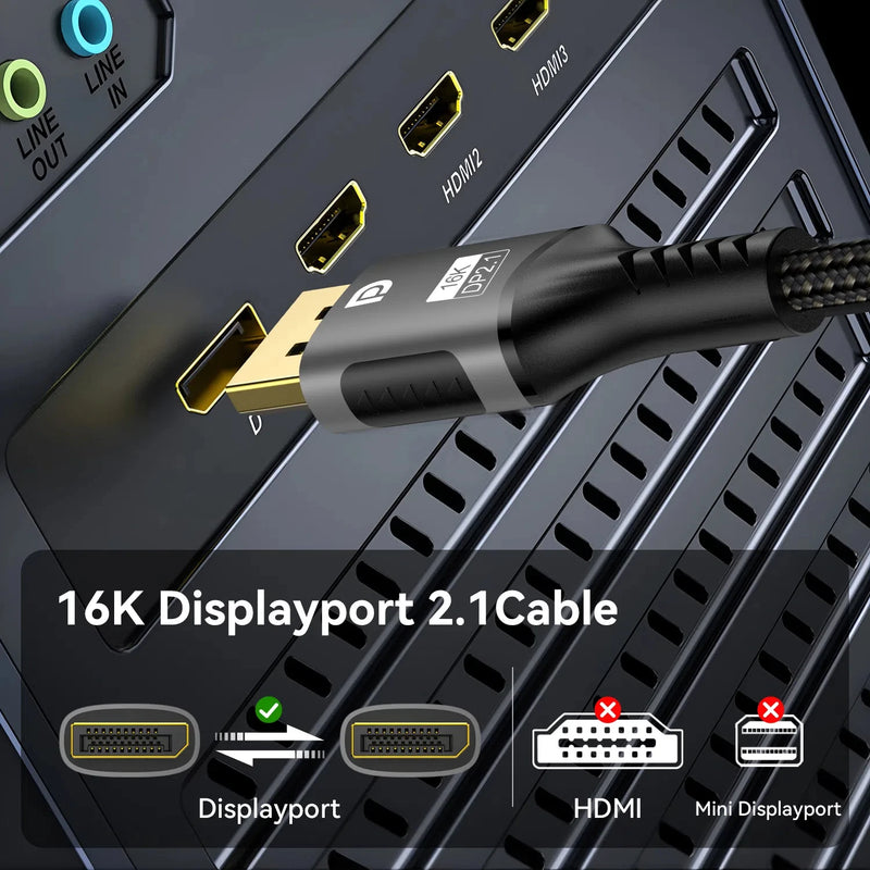HDMI Cable 16K DP 2.1 8K@120Hz 4K@240Hz 80Gbps  HDR Video Audio  Display Port for Laptop TV Xbox Projector Gaming Monitor