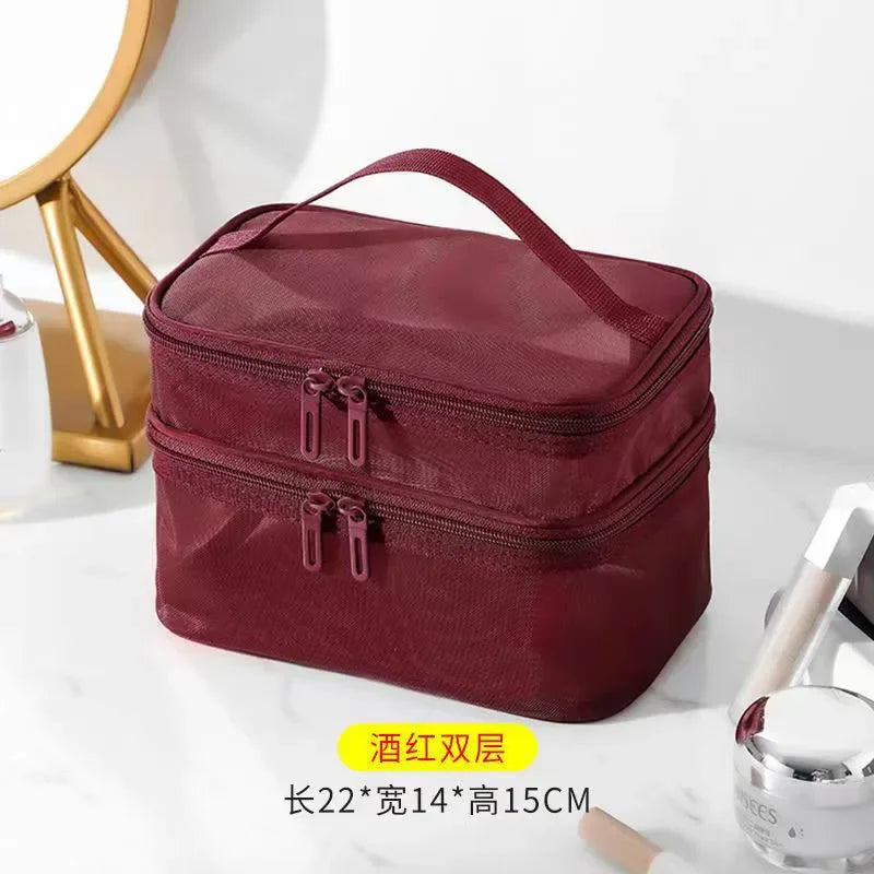 Women's Transparent Mesh Travel Cosmetic Bag Makeup and Toiletries Kit Storage Bag Make Up Organizer Bag