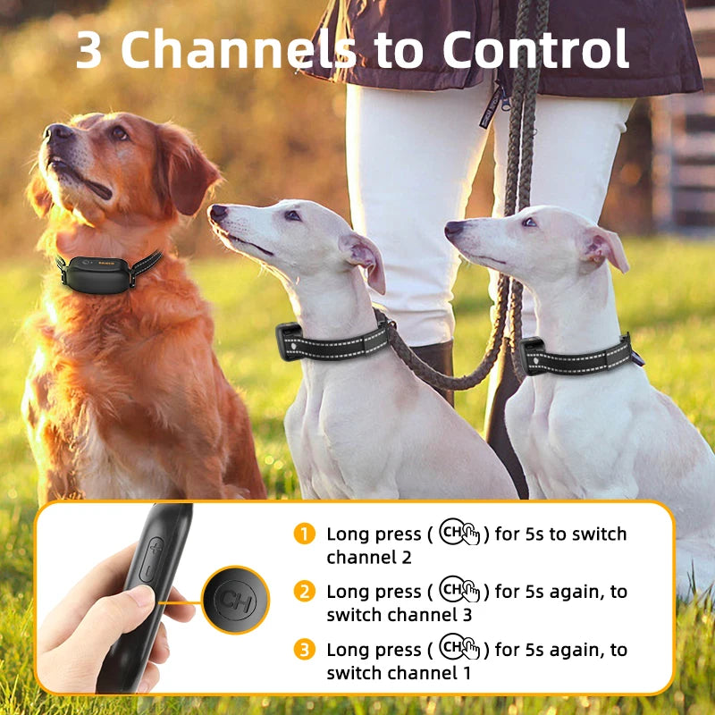 ROJECO Elétrica Dog Training Collar, Controle Remoto, IPX7 Impermeável, Vibrador Elétrico, Casca, Stop Shock, Pet, Puppy