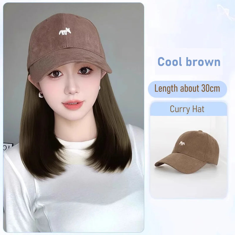 synthetic 30/40cm45cm wig baseball cap long straight hair wig duck tongue cap bobble head curly hair ponytail bob Christmas gift