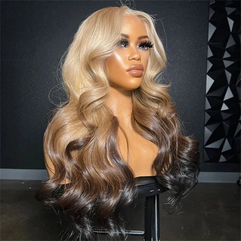 Honey Blonde Synthetic Wigs For Women Lace Front Wig Pre Plucked With Baby Hair Body Wave Blonde Lace Front Wigs 180% Density