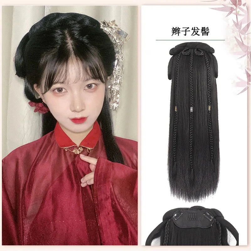 AOSI Synthetic Wei And Jin Style Warring States Robe Hanfu Wig Package Integrated Bun Back Pressed Back Hair Ancient Style