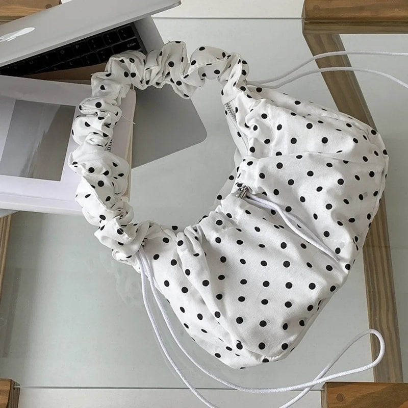 Versatile Polka Dot Underarm Bag Korean Style Large Capacity Drawstring Shoulder Bag Clutch Purse Dumpling Bag