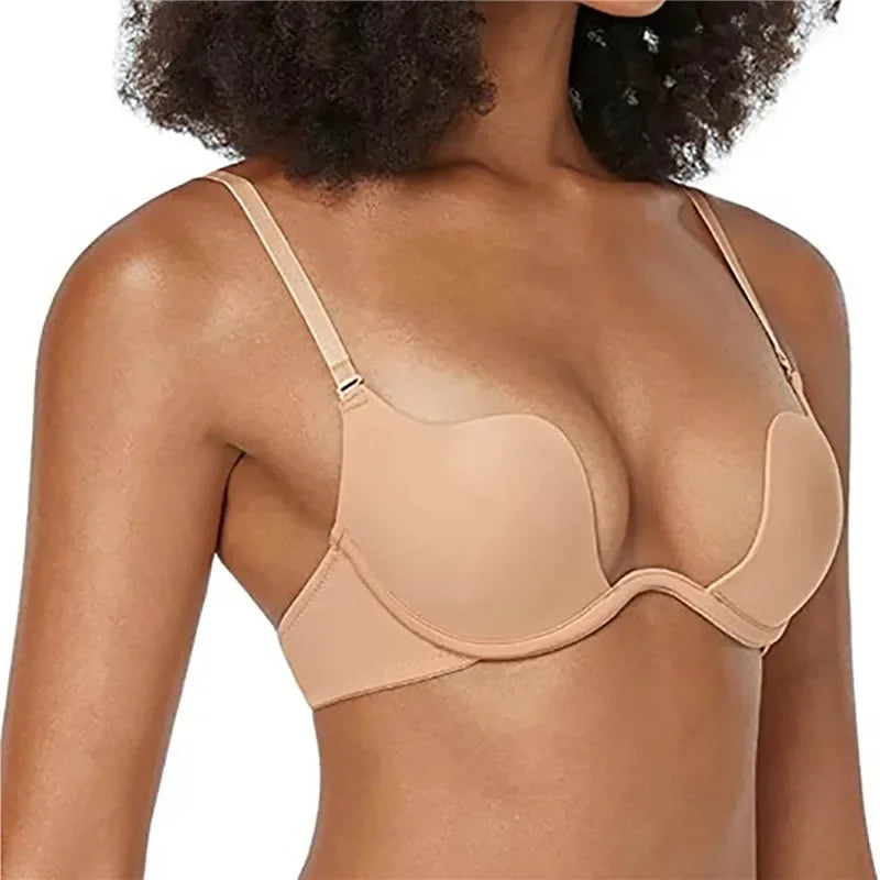 Sexy Backless Lingerie Invisible Deep U Bra Women Seamless Backless Outfit Underwear Low Collar Brassiere Open Back Push Up Bras