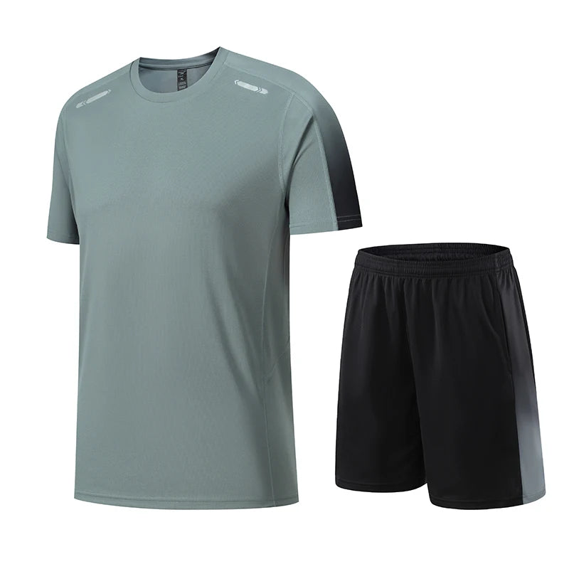 Camiseta e shorts de manga curta de secagem rápida masculina, roupa esportiva respirável, casual de corrida, conjunto fitness, primavera, verão 2022