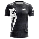 Camiseta masculina moderna UFC preta e branca verão casual gola redonda manga curta estampa 3D top para boxe treinamento fitness