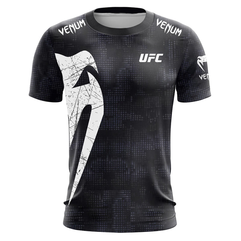 Camiseta masculina moderna UFC preta e branca verão casual gola redonda manga curta estampa 3D top para boxe treinamento fitness
