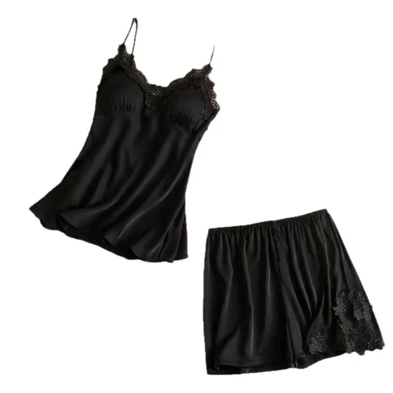 Summer Ice Silk Thin Strap Sleepwear Sexy Women's Home Clothes with Chest Pad High End Sensual Nightgown V-neck No Sleeve