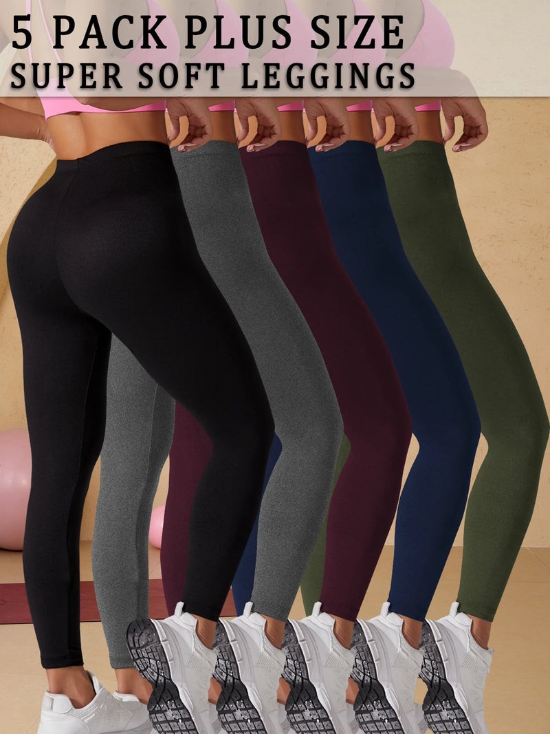 Plus Size 5 Pack Super Soft Sport Leggings For Women  No See Through Workout Running Yoga Athletic Leggings RUNNING