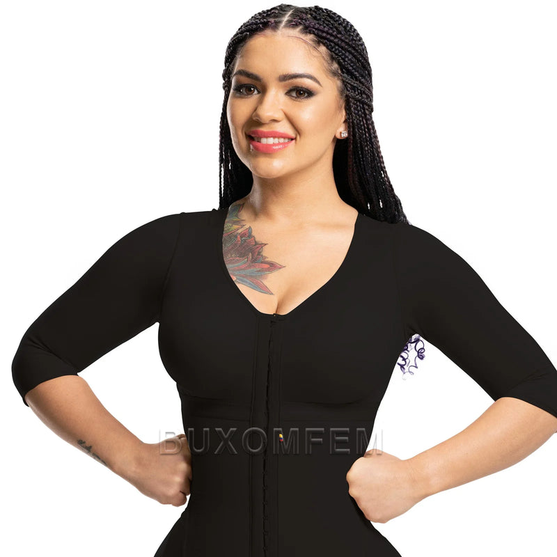Seamless Faja with Sleeves & Bra Elastic Tight Push Up Complete Body Shaper Adjustable Bodysuits with Hook Eyes Shapewear Girdle