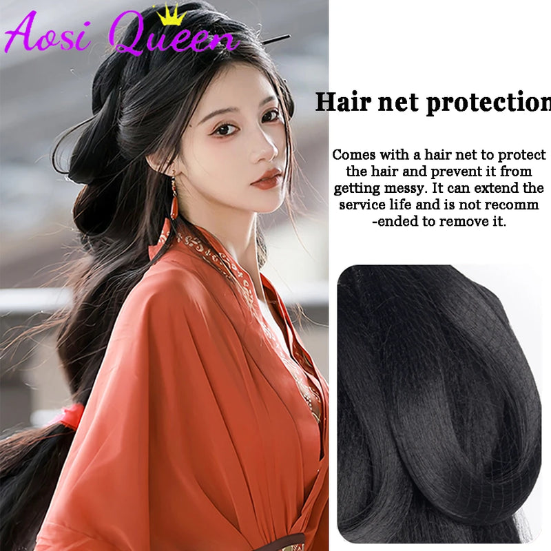 AOSI Synthetic Wei And Jin Style Warring States Robe Hanfu Wig Package Integrated Bun Back Pressed Back Hair Ancient Style