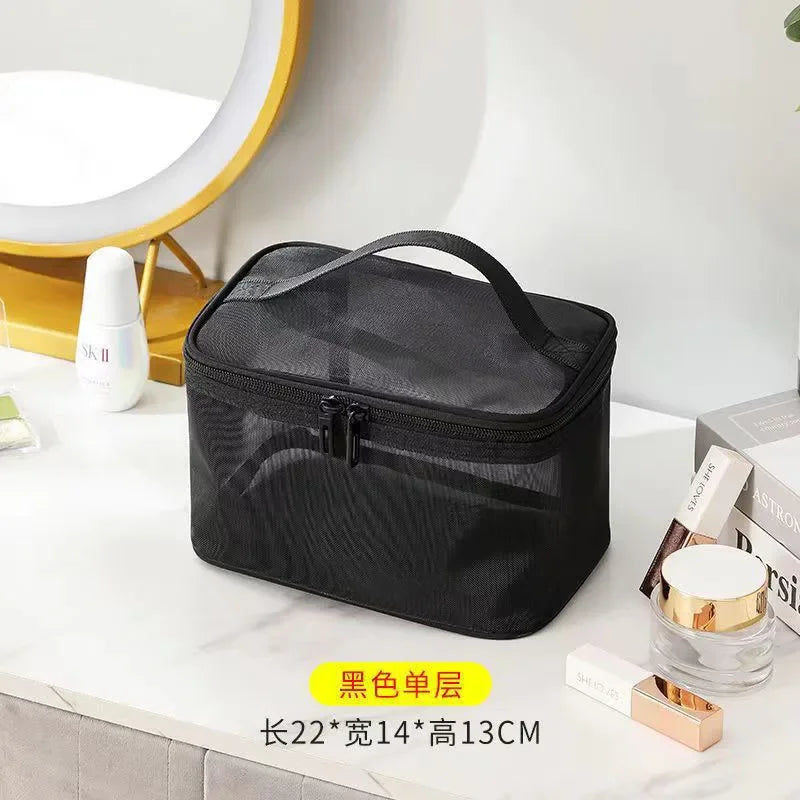 Women's Transparent Mesh Travel Cosmetic Bag Makeup and Toiletries Kit Storage Bag Make Up Organizer Bag