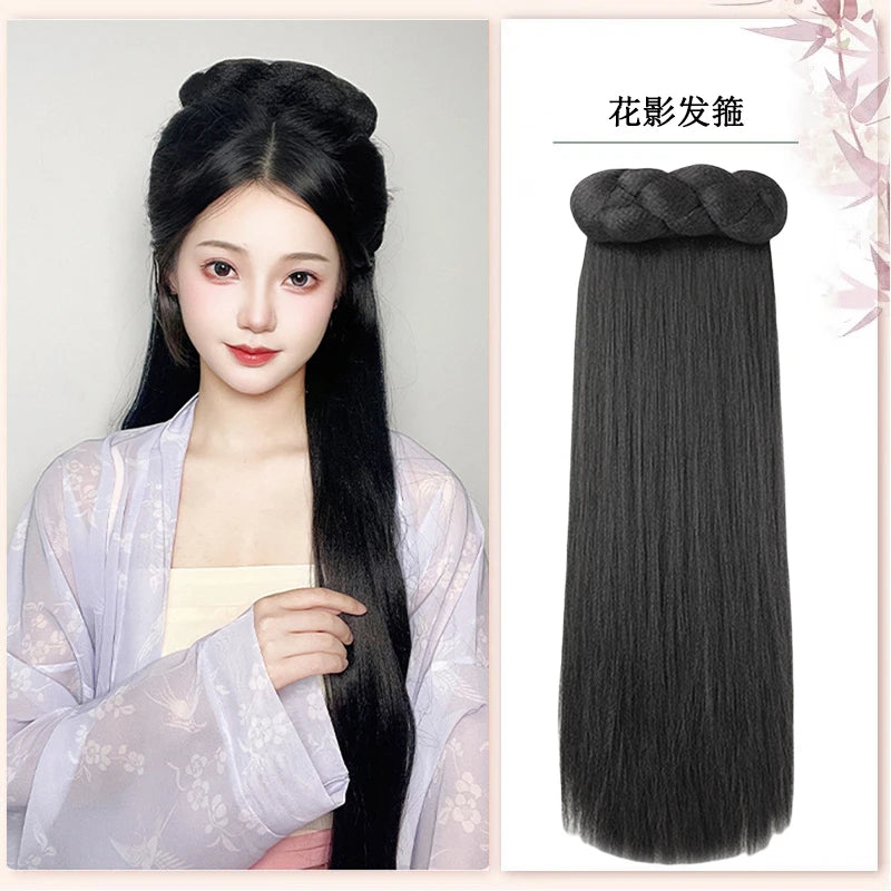 AOSI Synthetic Wei And Jin Style Warring States Robe Hanfu Wig Package Integrated Bun Back Pressed Back Hair Ancient Style
